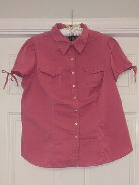 Tommy Hilfiger Pink Short Sleeve Button Down Tie Sleeve Shirt Blouse Size 16